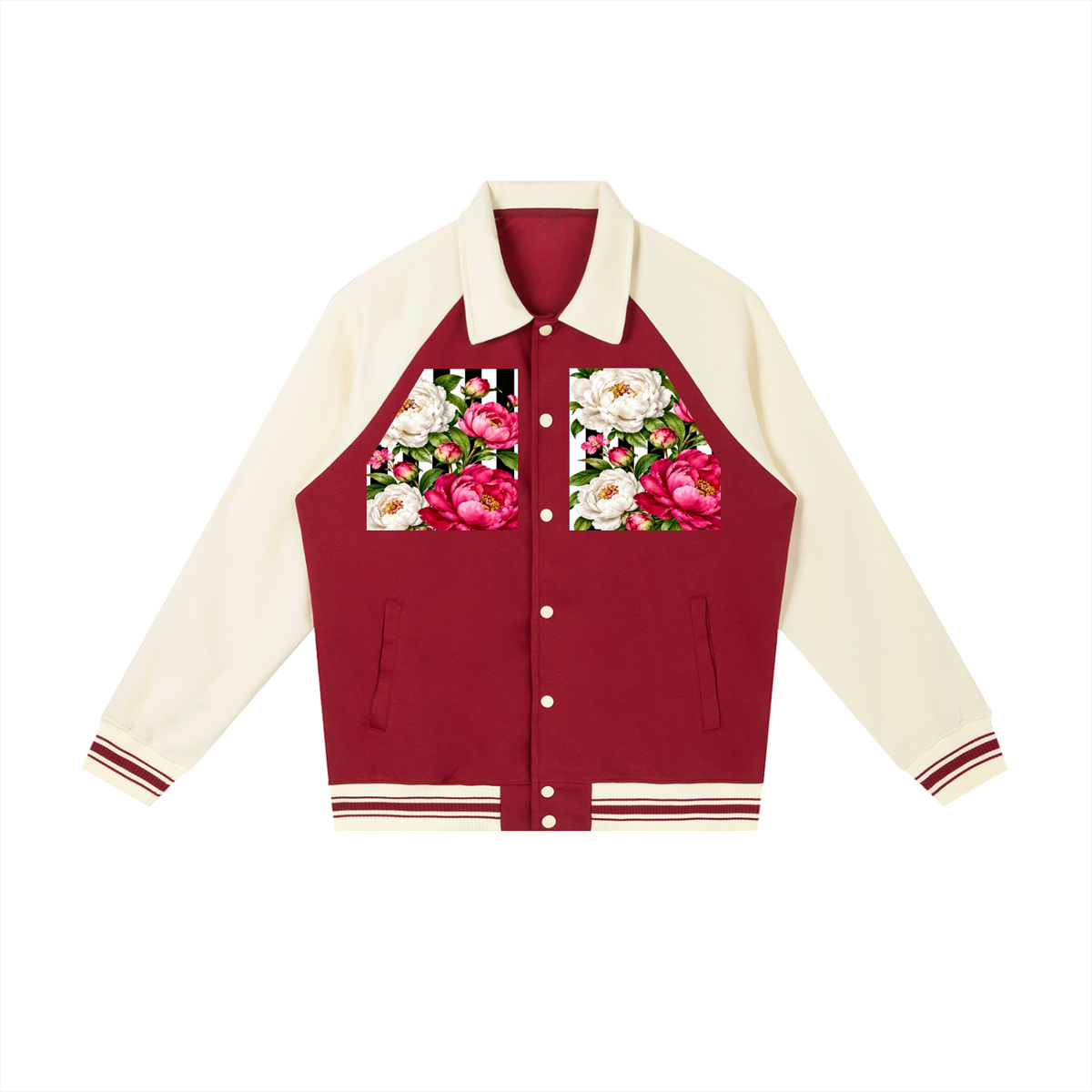Peony Contrast Raglan Sleeve Baseball Jacket