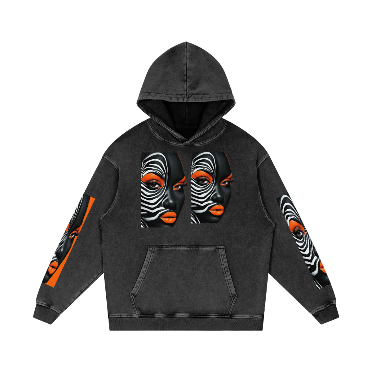 Snow Washed Loose Cotton Portrait Hoodie