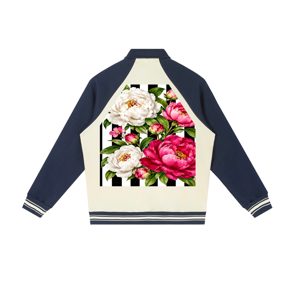 Peony Contrast Raglan Sleeve Baseball Jacket
