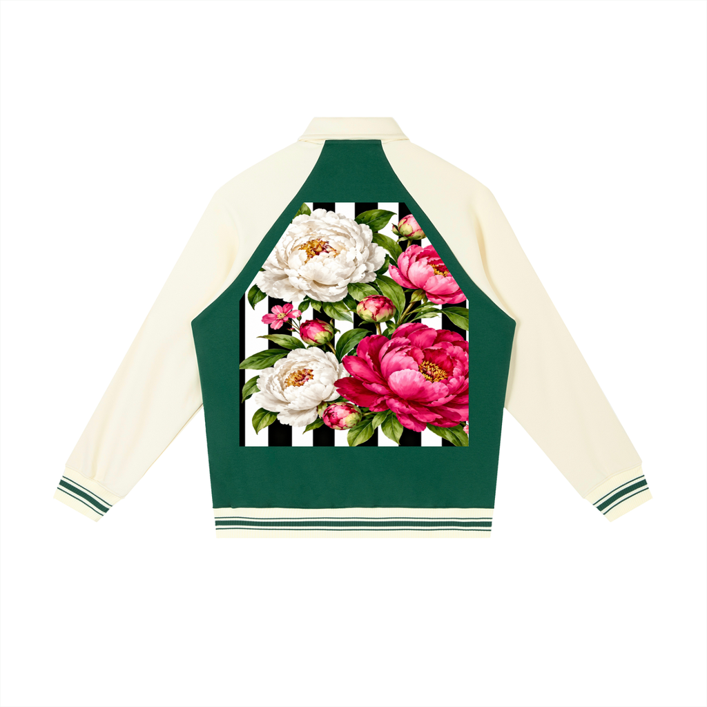 Peony Contrast Raglan Sleeve Baseball Jacket