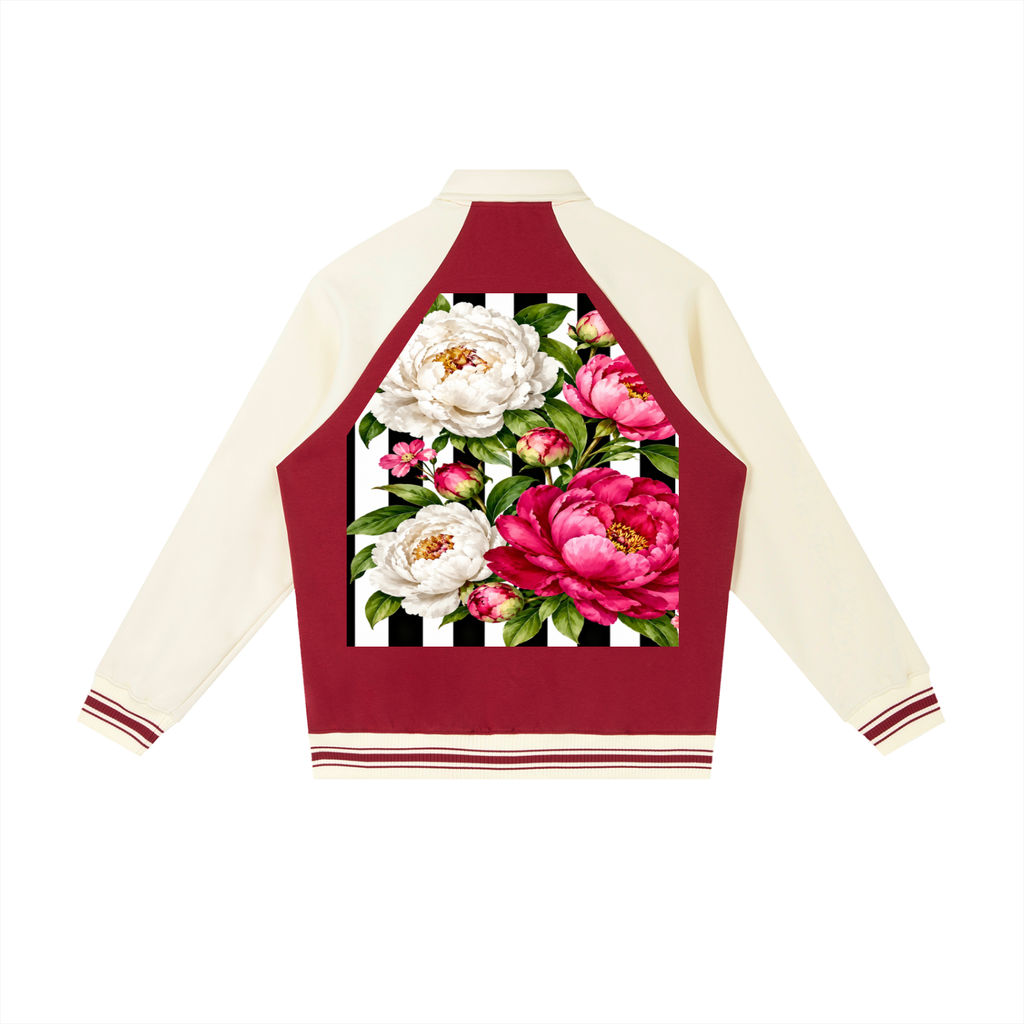 Peony Contrast Raglan Sleeve Baseball Jacket