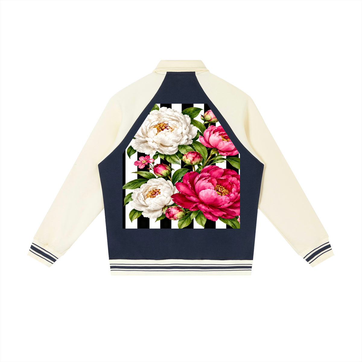 Peony Contrast Raglan Sleeve Baseball Jacket
