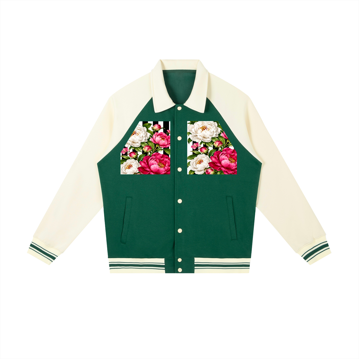 Peony Contrast Raglan Sleeve Baseball Jacket