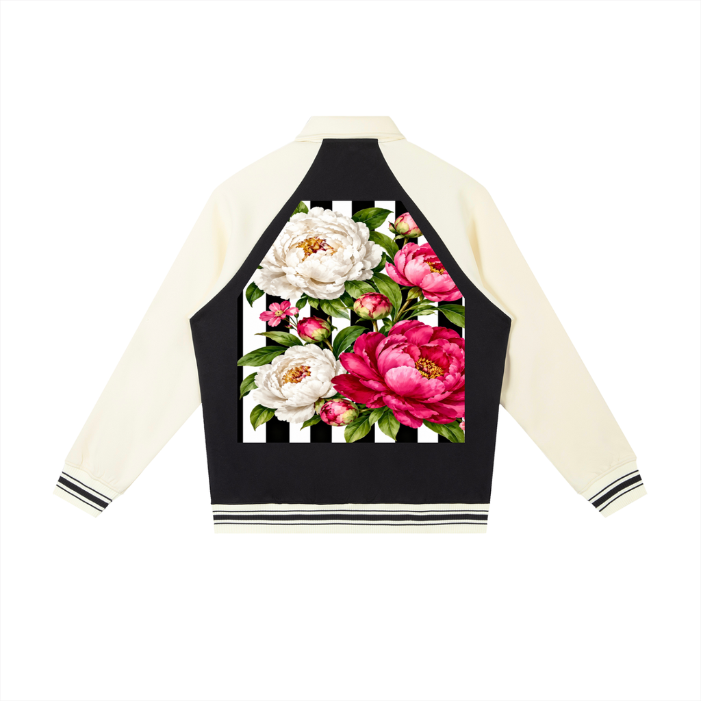 Peony Contrast Raglan Sleeve Baseball Jacket