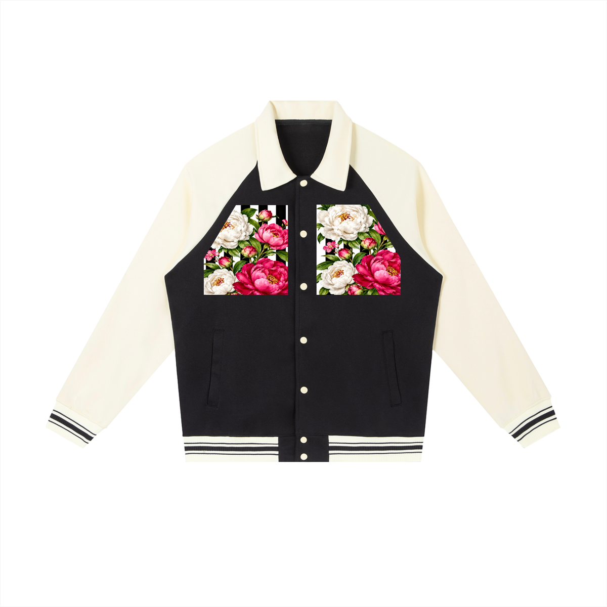 Peony Contrast Raglan Sleeve Baseball Jacket