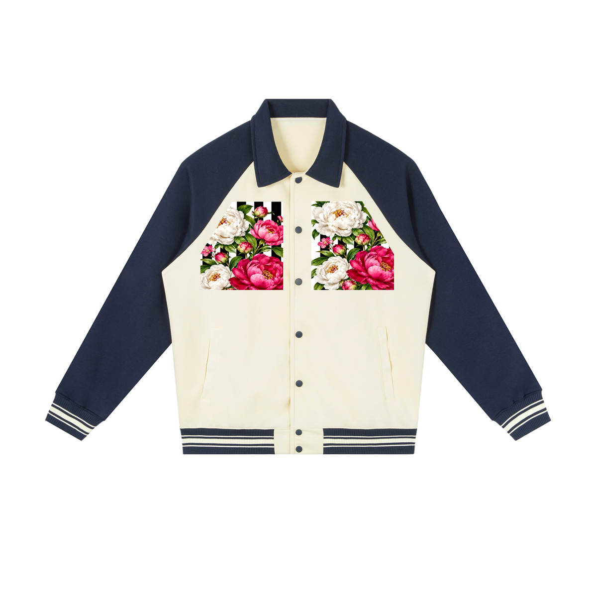 Peony Contrast Raglan Sleeve Baseball Jacket