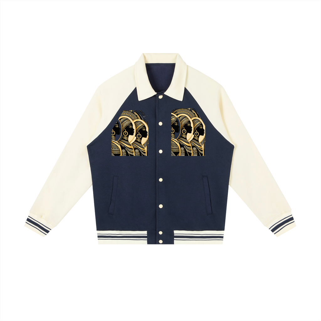 Royalty Contrast Raglan Sleeve Baseball Jacket