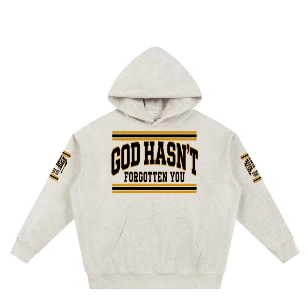 God Hasn't Forgotten You heavyweight varsity hoodie in oat gray