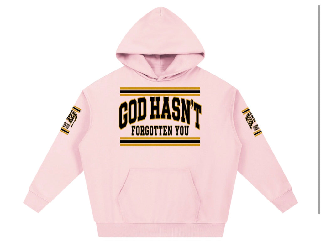 God Hasn't Forgotten You heavyweight varsity hoodie in pink