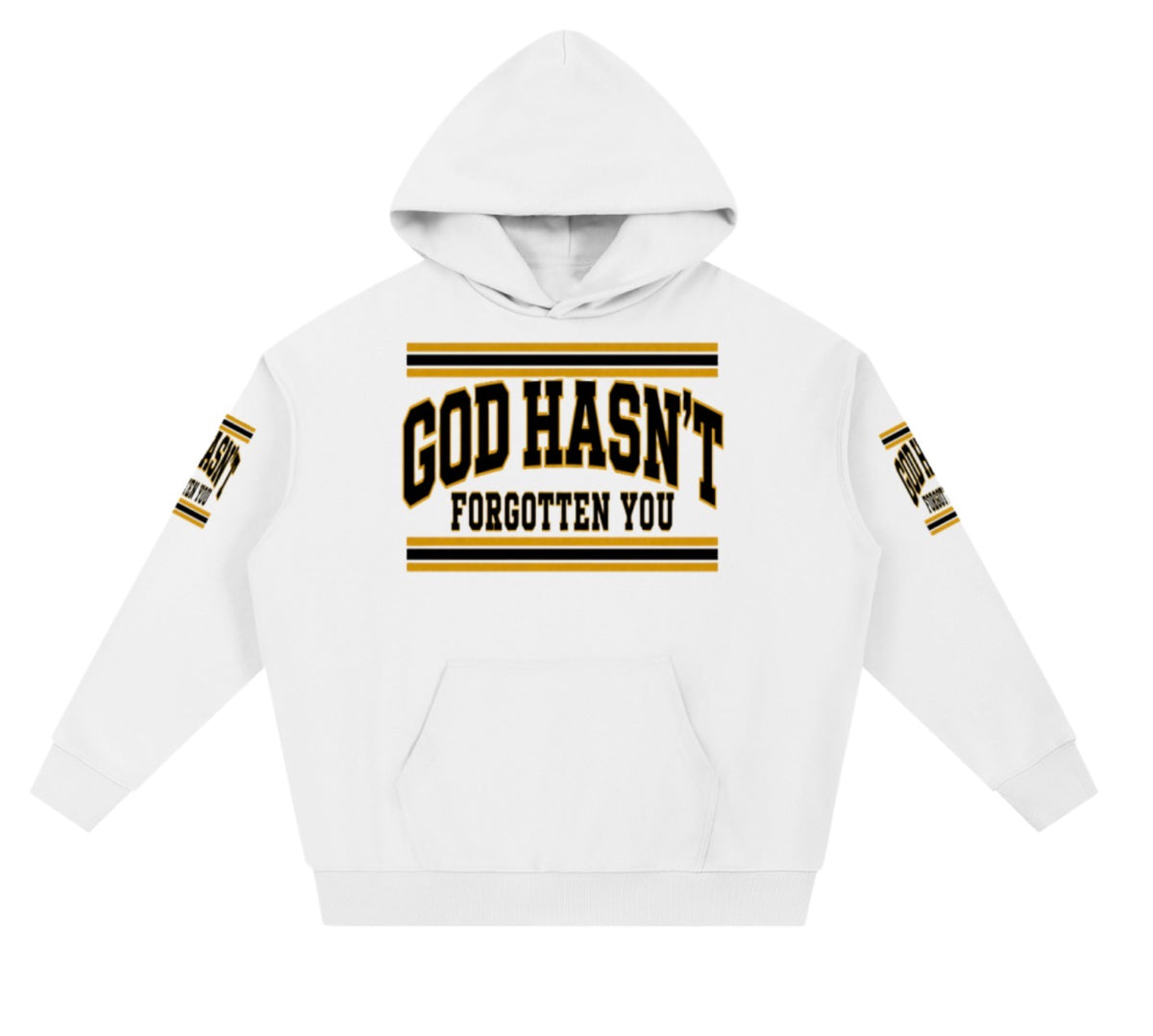 God Hasn't Forgotten You heavyweight varsity hoodie in white